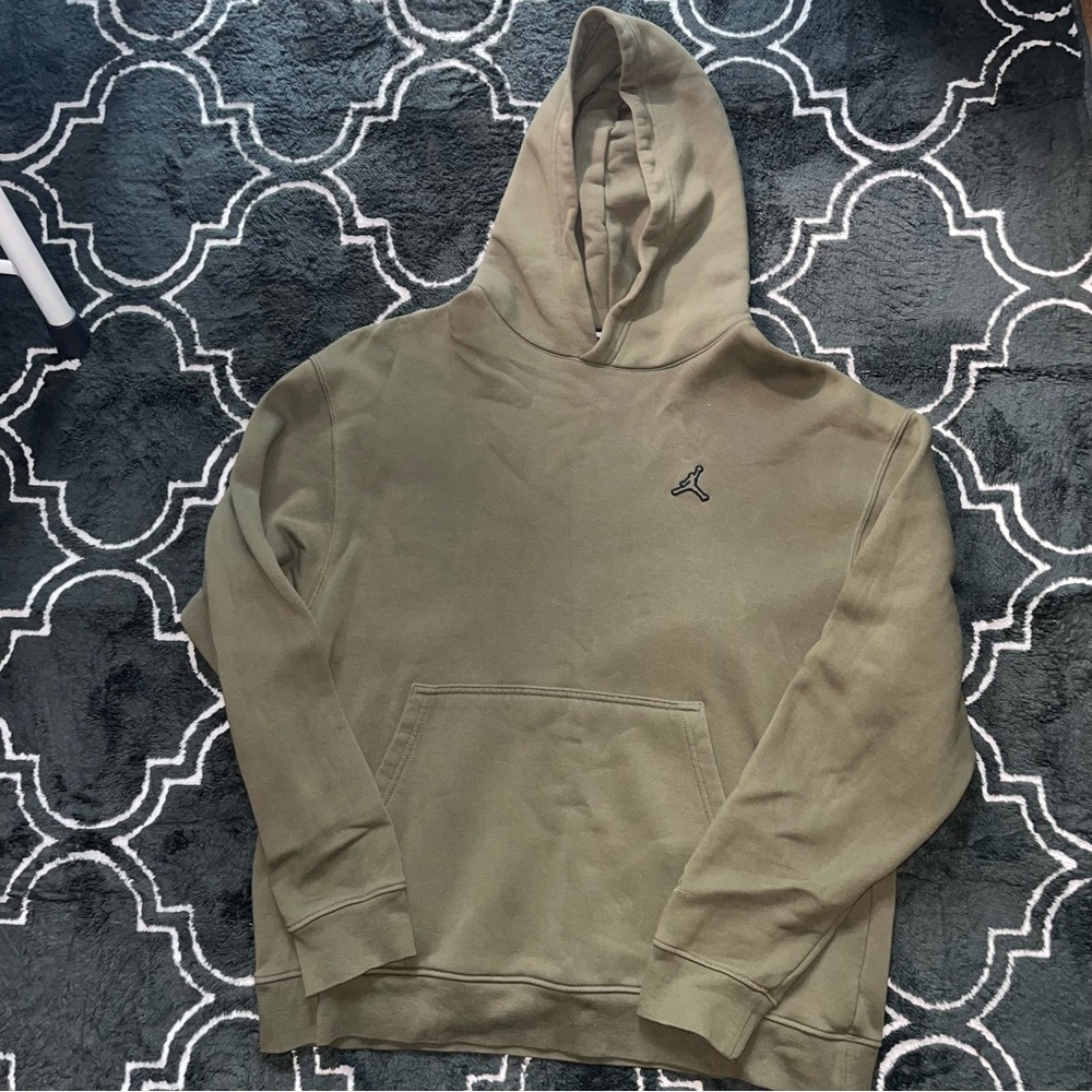 Nike Air Jordan Olive Green Fleece Pullover Hoodie Size XL